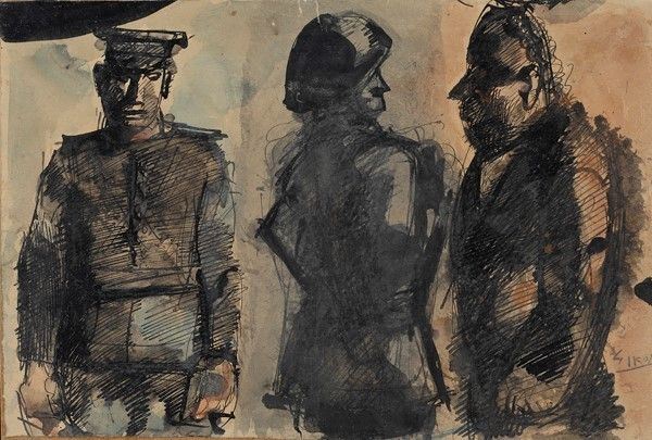 Mario Sironi : Soldati  - Tecnica mista su carta riportata su faesite - Auction STORART: Dipinti, oggetti, arredi dal XVII al XX sec. - II - Galleria Pananti Casa d'Aste