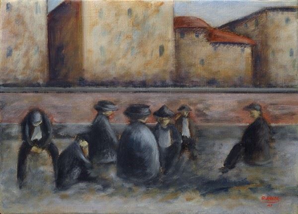 Ottone Rosai : In riva d'Arno  (1941)  - Olio su tela - Asta Autori del XIX e XX sec. - I - Galleria Pananti Casa d'Aste