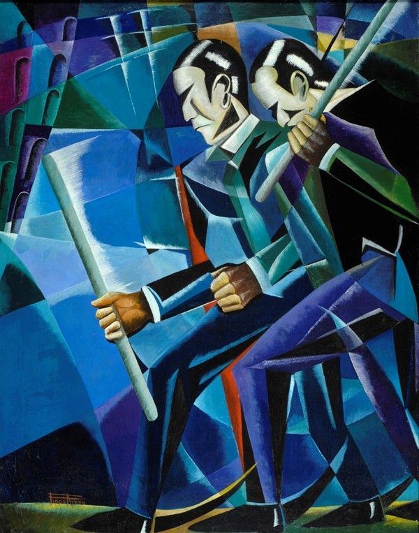Pippo Rizzo : In marcia  ((1929))  - Olio su tela - Asta Autori del XIX e XX sec. - I - Galleria Pananti Casa d'Aste