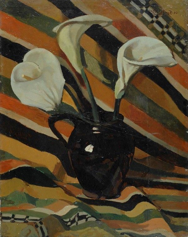 Llewelyn Lloyd : Calle nel vaso  (1930)  - Olio su cartone riportato su tela - Asta STORART: Dipinti, oggetti, arredi dal XVII al XX sec. - II - Galleria Pananti Casa d'Aste