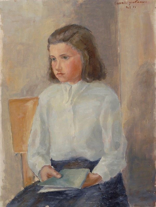 Giovanni Cappelli : Ritratto di bambina  (1942)  - Olio su compensato - Auction Autori del XIX e XX sec. - I - Galleria Pananti Casa d'Aste