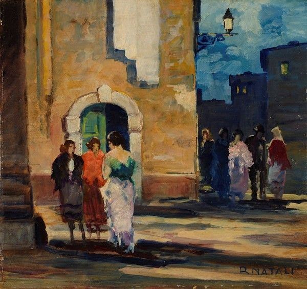 Renato Natali : Chiacchiere  ((1935))  - Olio su compensato - Auction Autori del XIX e XX sec. - I - Galleria Pananti Casa d'Aste