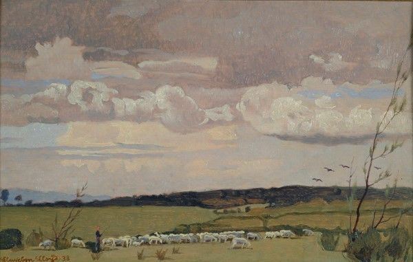 Llewelyn Lloyd : Verso la valle di Falciaia (mattino)  (1933)  - Olio su tavola - Asta Autori del XIX e XX sec. - I - Galleria Pananti Casa d'Aste
