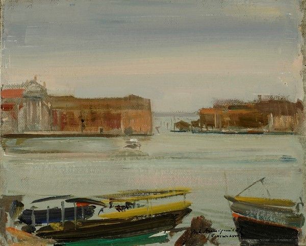 Pietro Annigoni : Veduta veneziana  (1972)  - Olio su cartone telato - Auction Autori del XIX e XX sec. - I - Galleria Pananti Casa d'Aste