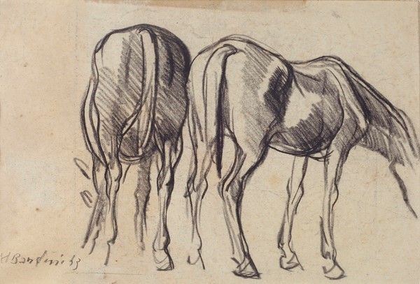 Mario Bandini : Studio di cavalli  (1943)  - Carboncino su carta - Auction Autori dell'800-900, Grafica ed Edizioni - I - Galleria Pananti Casa d'Aste