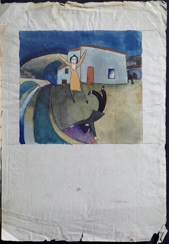 Enrico Bettarini : The murder  - Watercolor on paper - Auction MODERN ART - Galleria Pananti Casa d'Aste