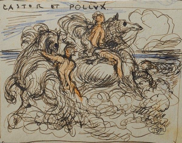 David Abraham Bueno de Mesquita : Castore e Polluce  - Tecnica mista su carta - Auction Autori dell'800-900, Grafica ed Edizioni - I - Galleria Pananti Casa d'Aste