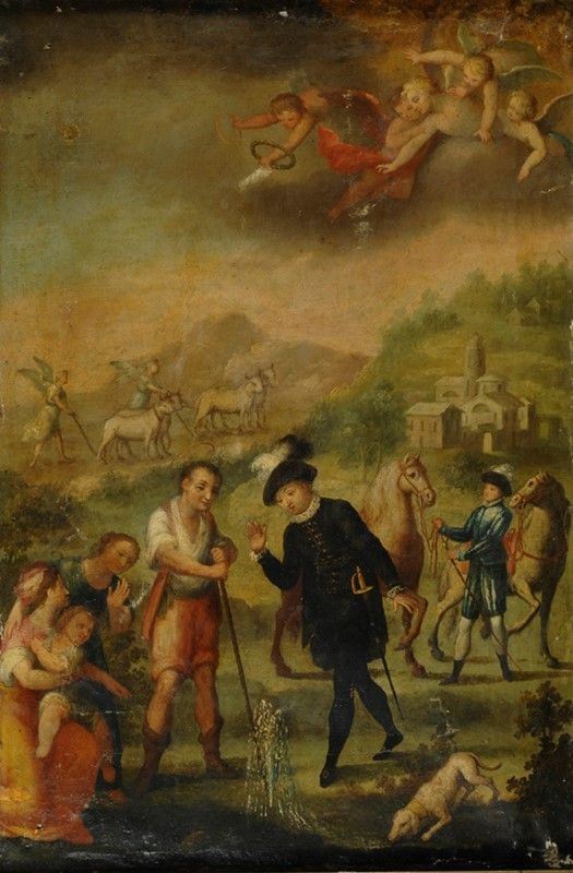 Anonimo, fine  XVIII sec. : San Bruno di Colonia e il Conte Ruggiero a Serra San Bruno in Calabria  - Olio su tela - Auction STORART: Dipinti, oggetti, arredi dal XVII al XX sec. - II - Galleria Pananti Casa d'Aste