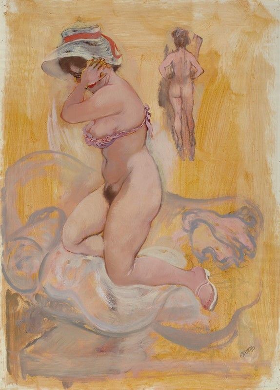 George Grosz : Nudo di donna  (1940)  - Tecnica mista su carta - Asta Autori del XIX e XX sec. - I - Galleria Pananti Casa d'Aste