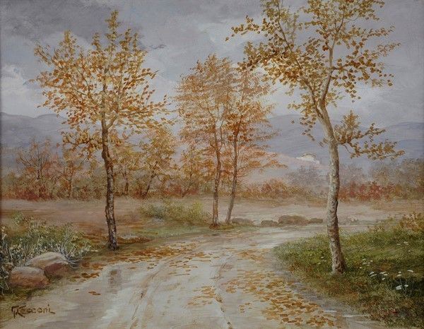 Giuseppe Cecconi - Strada con alberi