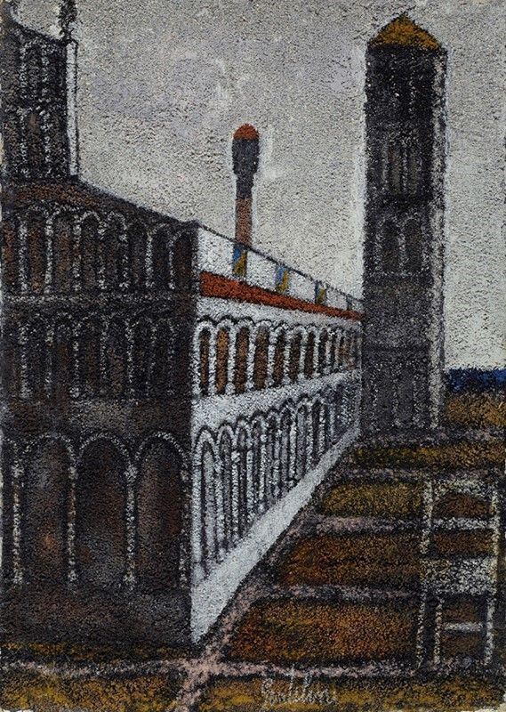 Franco Gentilini : La Cattedrale  (1961)  - Olio sabbiato sul tela - Asta Autori del XIX e XX sec. - I - Galleria Pananti Casa d'Aste