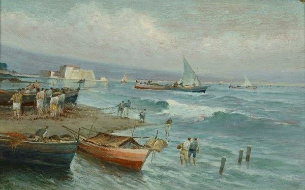 Radames Scoppa - Marina con Castel Dell' Ovo sullo Sfondo