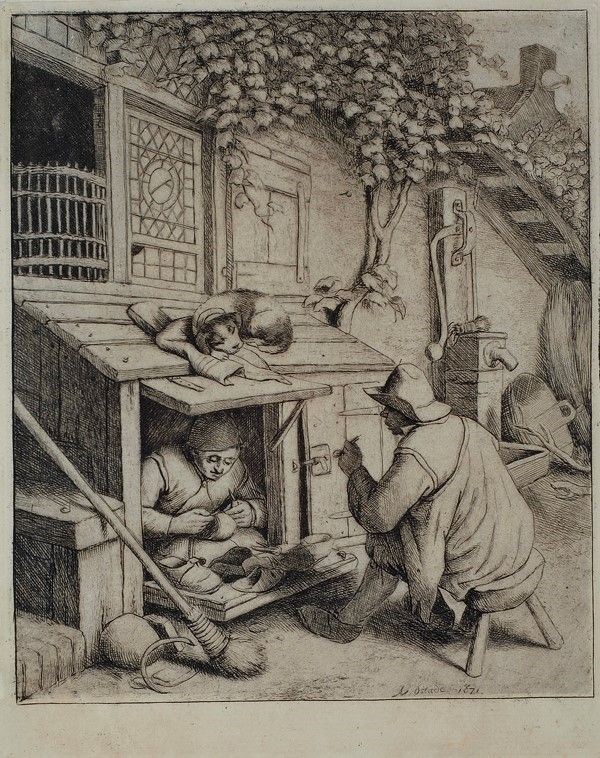 Adriaen van Ostade : Il ciabattino  (1671)  - Acquaforte - Asta STORART: Dipinti, oggetti, arredi dal XVII al XX sec. - II - Galleria Pananti Casa d'Aste