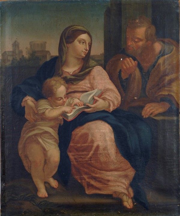 Scuola Romana, XVIII sec. : Sacra famiglia  - Olio su tela - Asta Arte orientale - I - Galleria Pananti Casa d'Aste