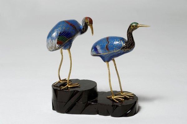 Due Uccelli in Metallo Cloisonne, Cina XX Sec., CM. 7,5
