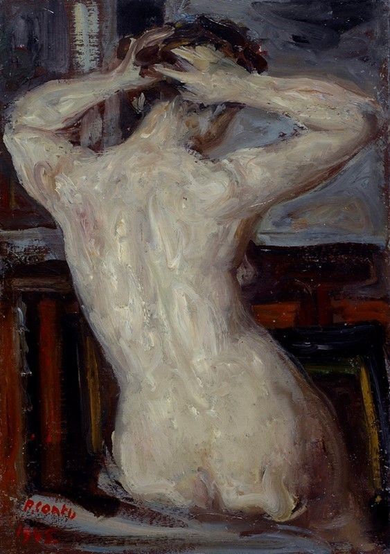 Primo Conti : Nudino di schiena  (1945)  - Olio su cartone - Auction Autori dell'800-900, Grafica ed Edizioni - I - Galleria Pananti Casa d'Aste