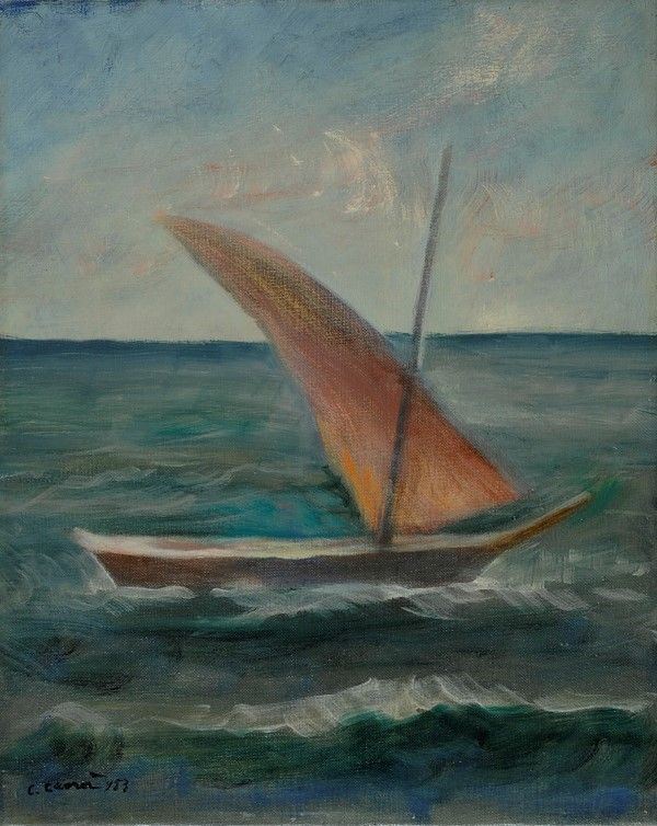 Carlo Carr&#224; : Vela rossa  (1953)  - Olio su tela - Asta Autori del XIX e XX sec. - Galleria Pananti Casa d'Aste