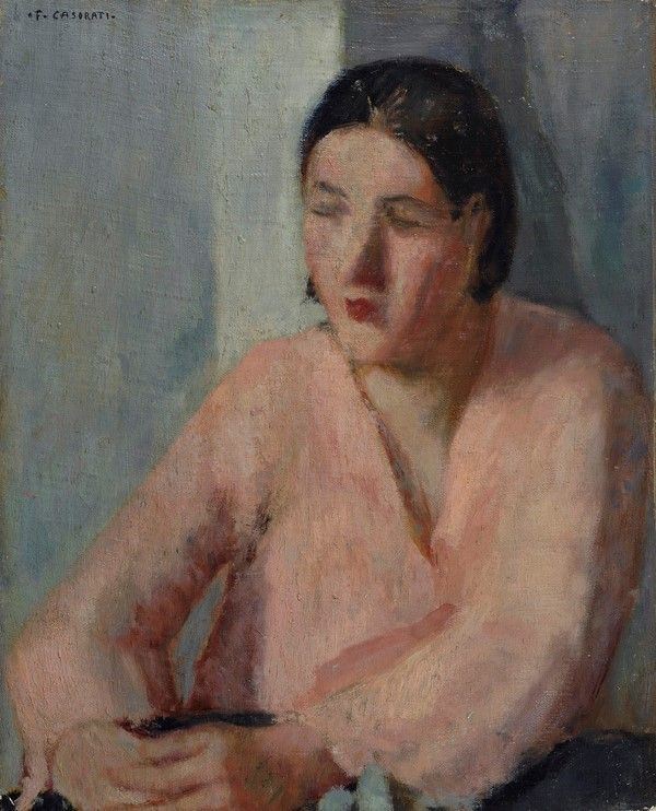 Felice Casorati : Donna con la camicetta rosa  (1931)  - Olio su tela - Auction Autori del XIX e XX sec. - Galleria Pananti Casa d'Aste