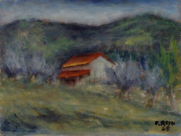 Ottone Rosai : Paesaggio  (1945)  - Olio su faesite - Asta Autori del XIX e XX sec. - Galleria Pananti Casa d'Aste