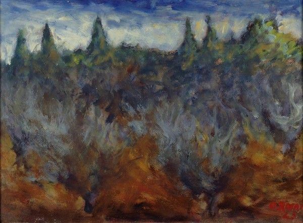Ottone Rosai : Paesaggio  (1943)  - Olio su cartone - Asta Autori del XIX e XX sec. - Galleria Pananti Casa d'Aste