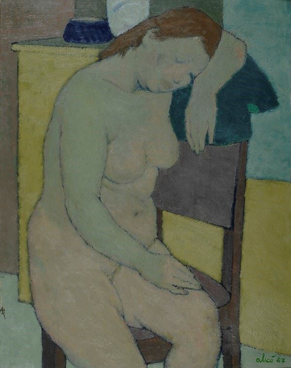Giovanni Alig&#242; : Nudo di donna  - Olio su tavola - Asta Autori del XIX e XX sec. - Galleria Pananti Casa d'Aste