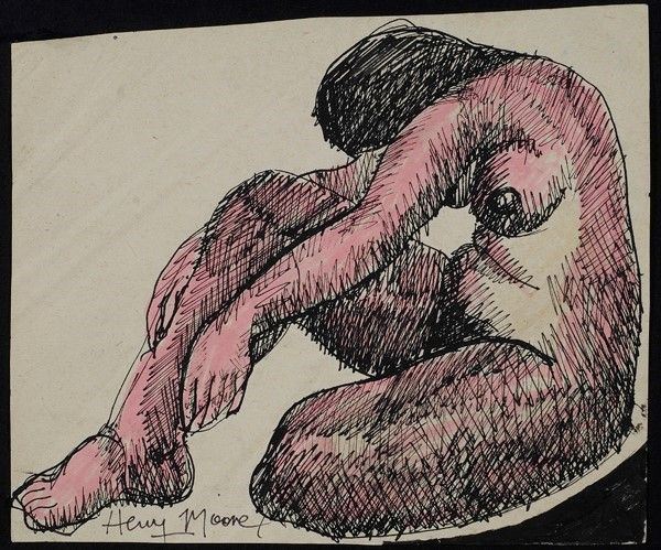 Henry Moore : Nudo  - Tecnica mista su carta - Asta Autori del XIX e XX sec. - Galleria Pananti Casa d'Aste
