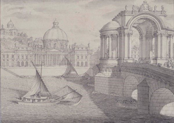 Scuola Olandese, XVIII sec. : Capriccio romano  - Inchiostro su carta - Asta Arte orientale - I - Galleria Pananti Casa d'Aste