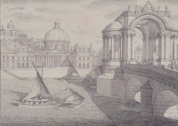 Scuola Olandese, XVIII sec. - Capriccio romano