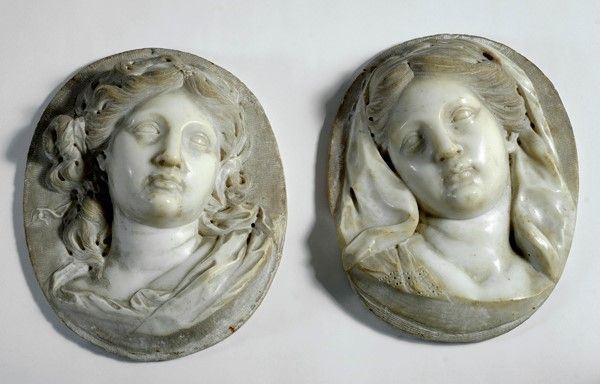 Scuola Veneta, XVIII Sec. - Testa della Vergine e Dell' Arcangelo Gabriele