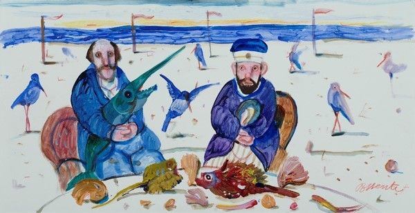 Antonio Possenti : Sulla spiaggia  - Tecnica mista su cartoncino - Auction Autori del XIX e XX sec. - I - Galleria Pananti Casa d'Aste