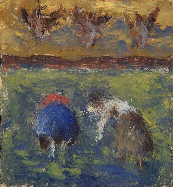 Ottone Rosai : Due contadini  (1945)  - Olio su cartone - Asta Autori del XIX e XX sec. - Galleria Pananti Casa d'Aste