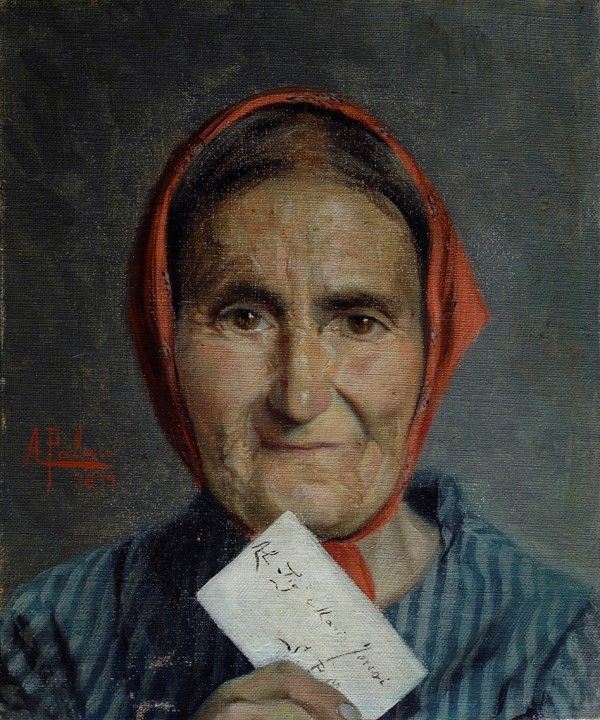 Louis Palau : Vecchia contadina  (1899)  - Olio su tela - Asta Autori del XIX e XX sec. - Galleria Pananti Casa d'Aste