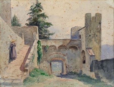 Scorcio di Corte con Figura