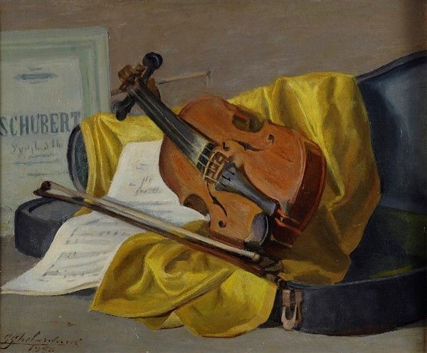 Giulio Ghelarducci : Natura morta con violino e spartito  (1950)  - Olio su tela - Auction Autori del XIX e XX sec. - Galleria Pananti Casa d'Aste