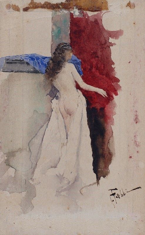 Fabio Fabbi : Nudo di spalle  - Acquerello su carta - Auction Autori del XIX e XX sec. - Galleria Pananti Casa d'Aste