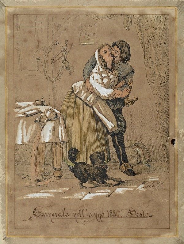 Eugene Riehl : Carnevale dell'anno 1880..Sesto..Ricordo  - Inchiostro e biacca su carta - Asta Autori del XIX e XX sec. - Galleria Pananti Casa d'Aste