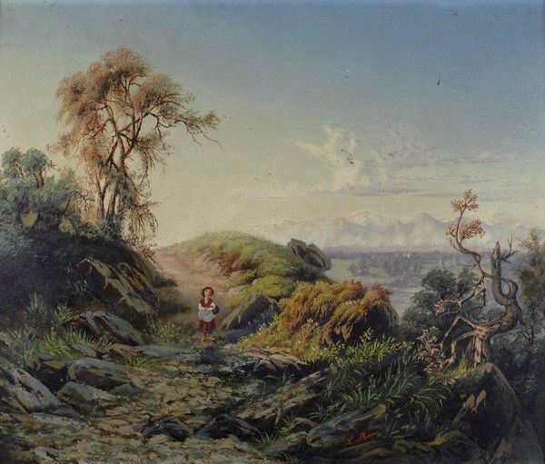 L. Maero - Paesaggio con contadinella