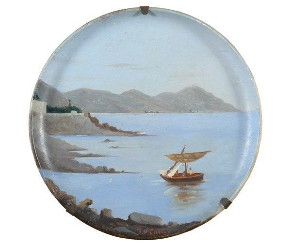 Francesco Ciseri : Veduta di golfo  - Piatto in ceramica dipinto - Auction Autori del XIX e XX sec. - Galleria Pananti Casa d'Aste