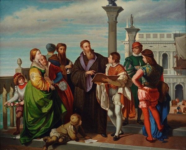 da Antonio Zona : Tiziano esamina le opere del giovane Veronese  - Olio su tela - Asta Autori del XIX e XX sec. - Galleria Pananti Casa d'Aste