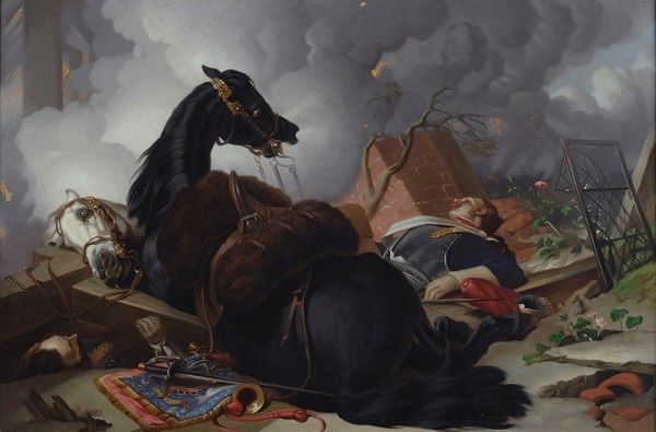 Anonimo, XIX sec. : I caduti  (1865)  - Olio su tela - Asta Autori del XIX e XX sec. - Galleria Pananti Casa d'Aste