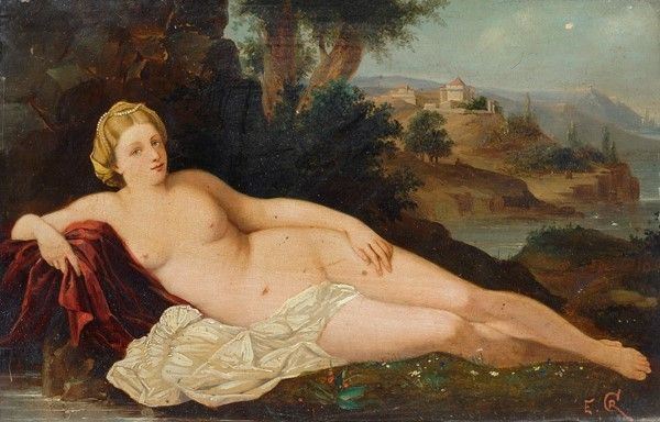 Anonimo, XIX sec. : Venere  - Olio su tavola - Asta Autori del XIX e XX sec. - Galleria Pananti Casa d'Aste