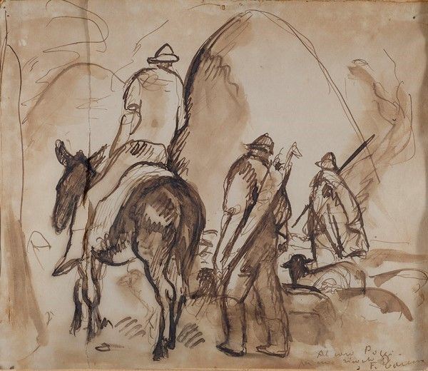 Felice Carena : Pastori  - China su carta - Auction Autori del XIX e XX sec. - Galleria Pananti Casa d'Aste