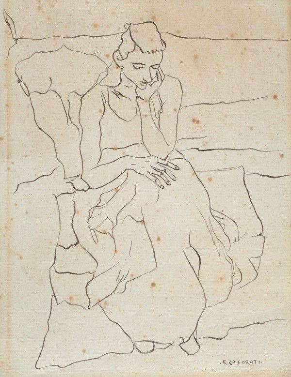 Felice Casorati : Donna seduta  - China su carta - Auction Autori del XIX e XX sec. - Galleria Pananti Casa d'Aste