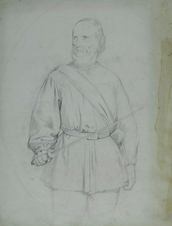 Cosimo Conti : Studio per ritratto di Garibaldi  - Matita su carta - Asta Autori del XIX e XX sec. - Galleria Pananti Casa d'Aste