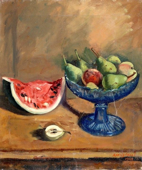 Alberto Caligiani : Natura morta con frutta  (1940)  - Olio su tela - Asta Autori del XIX e XX sec. - Galleria Pananti Casa d'Aste