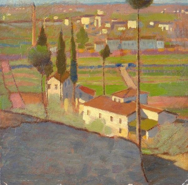 Oreste Zuccoli : Paesaggio  (1918)  - Olio su cartone - Auction Autori del XIX e XX sec. - Galleria Pananti Casa d'Aste