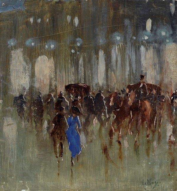 Lesser Ury : Serata di pioggia  - Olio su tela riportata su tavola - Auction Autori del XIX e XX sec. - Galleria Pananti Casa d'Aste