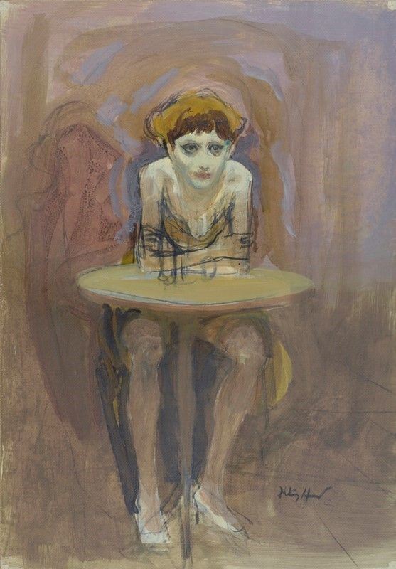 Alberto Sughi : Donna al tavolo  (1990)  - Tempera su carta riportata su tela - Auction Autori del XIX e XX sec. - Galleria Pananti Casa d'Aste