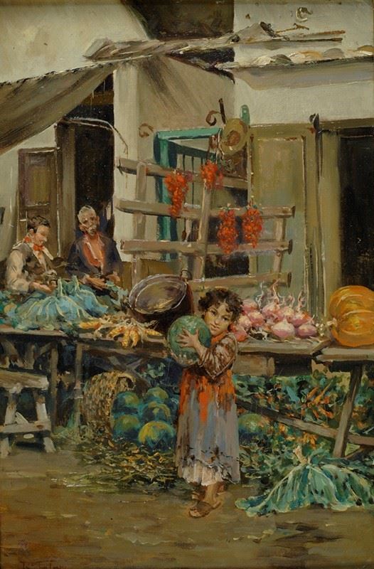 Raffaele Tafuri : Mercato  - Olio su tela - Auction Autori del XIX e XX sec. - Galleria Pananti Casa d'Aste