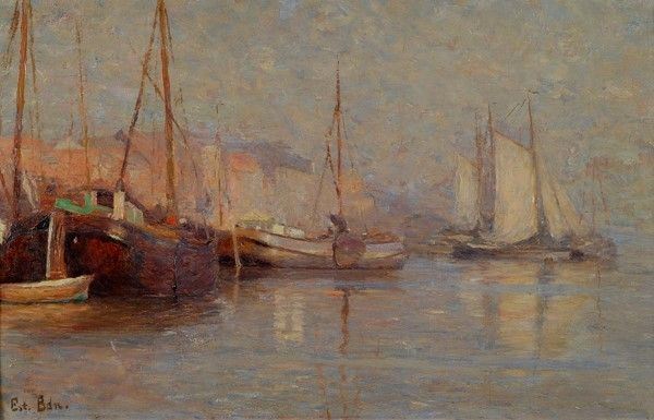 Anonimo, XIX Sec. - Barche in Porto